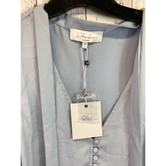 Country Club Chic L'Academie The 70's Sleeveless Sateen V-neck Blue Size M - Picture 3 of 6